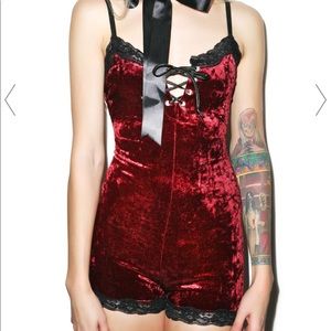 Dark red crushed velvet romper